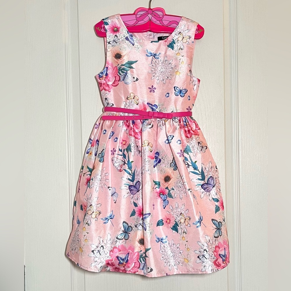 George Girl’s Pink & Blue Butterfly Floral Dress, 7 Fairycore Whimsical Kidcore